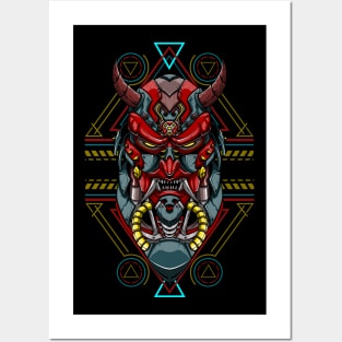 Oni Mecha on Red Color Posters and Art